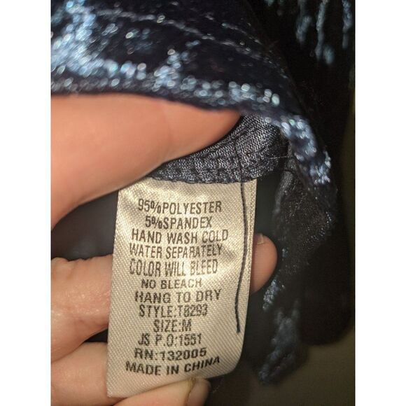 Womens Entro Blue Velvet Ladder Sleeve Off The Shoulder Top Sz M - Picture 10 of 11